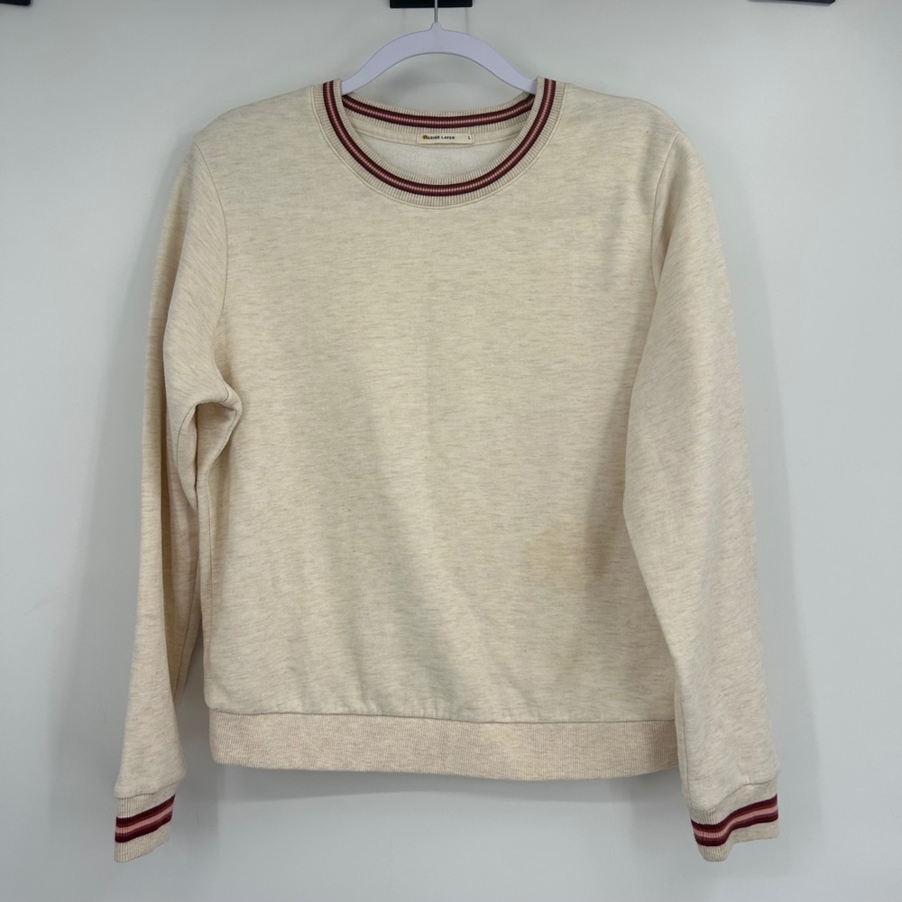 Marine Layer Anytime Sweatshirt Oatmeal Heather Striped Trim Womens Large